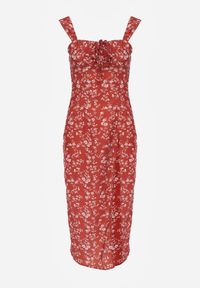 Born2be - Bordowa Sukienka na Ramiączkach w Kwiaty Janandra. Kolor: czerwony. Długość rękawa: na ramiączkach. Wzór: kwiaty. Długość: midi #7