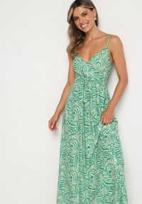 Born2be - Zielona Sukienka Bawełniana na Regulowanych Ramiączkach Risamasi. Okazja: na co dzień. Typ kołnierza: dekolt w kształcie V. Kolor: zielony. Materiał: bawełna. Długość rękawa: na ramiączkach. Sezon: lato. Styl: klasyczny, casual #7