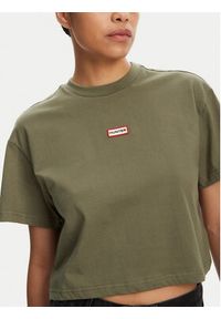 Hunter T-Shirt Abby HARW0059251 Khaki Boxy Fit. Kolor: brązowy. Materiał: bawełna