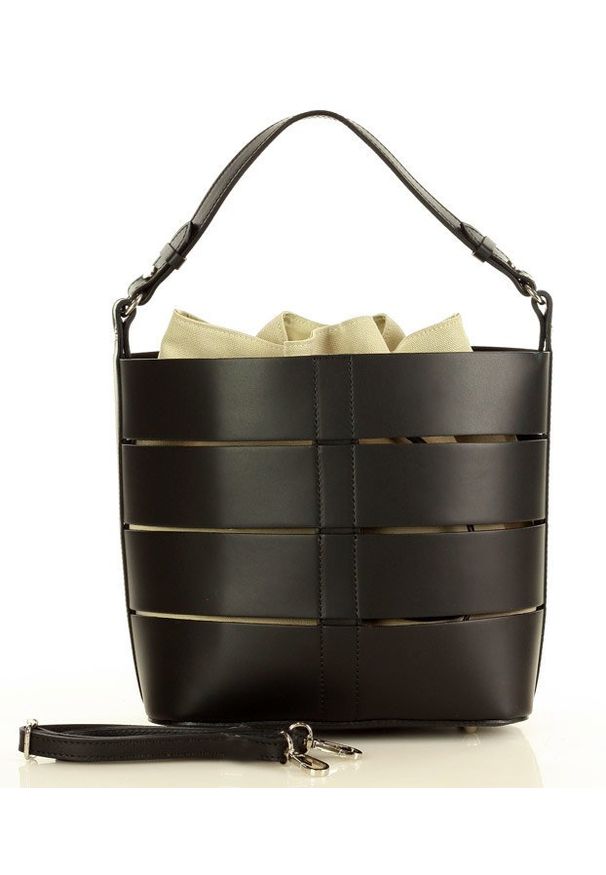 Czarna Torba Skórzana Bucket Letaher Elegante Bag od MARCO MAZZINI. Kolor: czarny. Materiał: skórzane