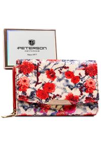 Modny, kolorowy portfel damski ze skóry ekologicznej w kwiaty - Peterson. Materiał: skóra ekologiczna. Wzór: kwiaty, kolorowy #1