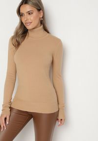 Born2be - Ciemnobeżowy Golf Sweter z Wiskozą i Kaszmirem Zailaya. Okazja: na co dzień. Typ kołnierza: golf. Kolor: beżowy. Materiał: wiskoza, kaszmir. Styl: casual #5