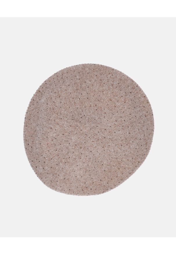 Unisono - BERET Z DZIANINY Z CYRKONIAMI 135-C2080 TAUPE. Materiał: dzianina