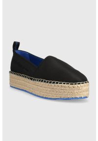 Calvin Klein Jeans espadryle FLATFORM ESPADRILLE SOFT NY kolor czarny na platformie YW0YW00989. Nosek buta: okrągły. Kolor: czarny. Materiał: materiał, guma. Wzór: gładki. Obcas: na platformie #5