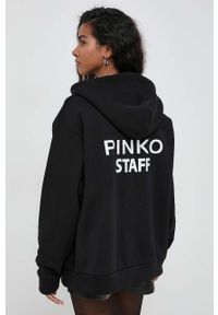 Pinko bluza damska kolor czarny z kapturem gładka. Typ kołnierza: kaptur. Kolor: czarny. Materiał: materiał. Wzór: gładki #4