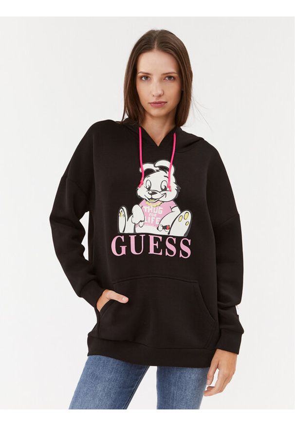 Guess Bluza W3BQ23 K7UW2 Czarny Regular Fit. Kolor: czarny. Materiał: wiskoza