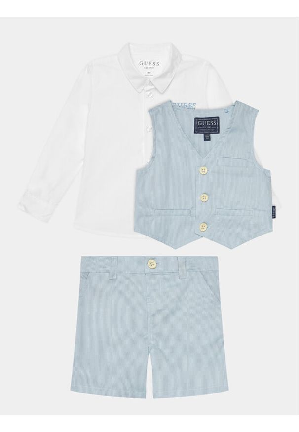 Guess Komplet koszula, kamizelka i spodnie materiałowe I4RG28 WF7I0 Niebieski Regular Fit. Kolor: niebieski. Materiał: syntetyk