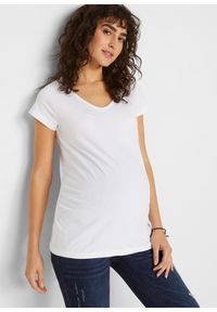 bonprix - Shirt ciążowy basic (2 szt.), bawełna organiczna. Typ kołnierza: dekolt w serek. Kolekcja: moda ciążowa. Kolor: czarny. Materiał: bawełna. Wzór: gładki