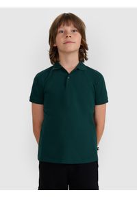 4f - 4F Koszulka polo regular chłopięca - zielona 122 (6-7 lat). Typ kołnierza: polo. Kolor: zielony. Materiał: dzianina. Wzór: ze splotem. Sezon: lato. Styl: klasyczny, sportowy #1