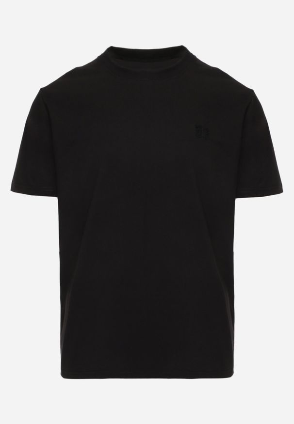 Born2be - Czarny Klasyczny T-shirt z Bawełną Zdobiony Minimalistycznym Nadrukiem Bornore. Okazja: na co dzień, do pracy. Kolor: czarny. Materiał: bawełna. Wzór: nadruk, aplikacja. Styl: klasyczny