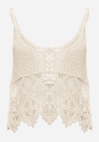 Born2be - Beżowy Bawełniany Top Boho w Szydełkowym Stylu Janeila. Kolor: beżowy. Materiał: bawełna. Wzór: aplikacja. Sezon: lato. Styl: boho