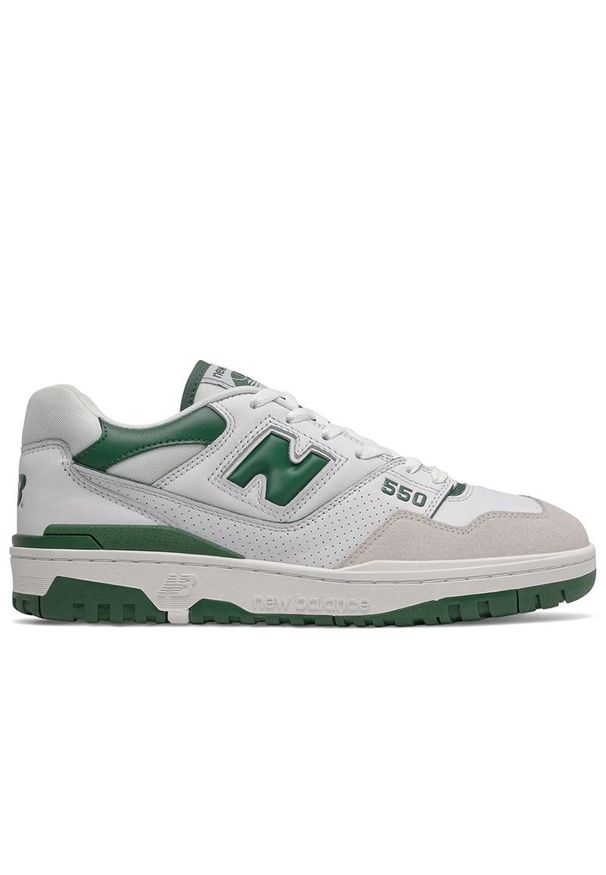 Buty unisex New Balance BB550WT1 - białe. Okazja: na co dzień. Kolor: biały. Materiał: skóra, zamsz, materiał, guma. Szerokość cholewki: normalna. Sport: turystyka piesza, koszykówka