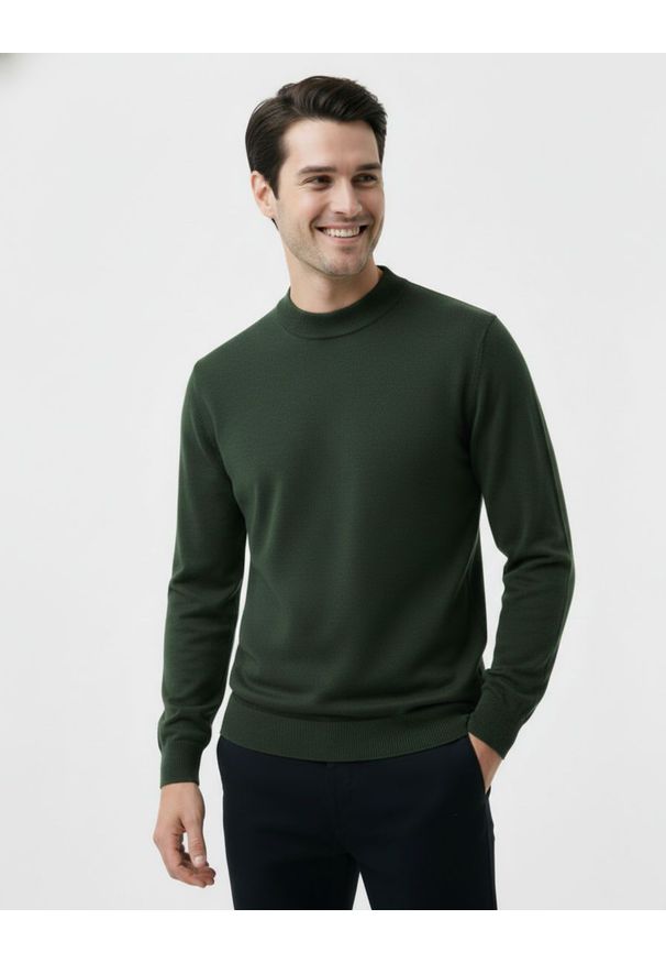 Półgolf Zielony, Butelkowy, Bawełniany, Prosty Krój, Klasyczny, Męski -Brave Soul. Kolor: zielony. Materiał: bawełna. Sezon: jesień, zima. Styl: klasyczny