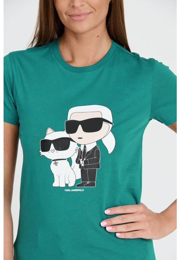 Karl Lagerfeld - KARL LAGERFELD Turkusowy damski t-shirt Ikonik 2.0, Rozmiar S. Kolor: niebieski