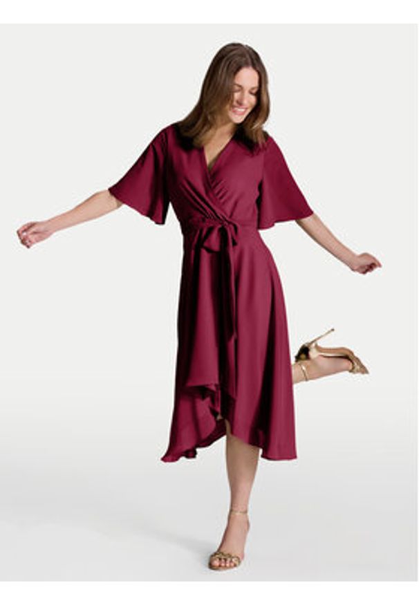 Swing Sukienka koktajlowa 5AI10200 Bordowy Regular Fit. Kolor: czerwony. Materiał: syntetyk. Styl: wizytowy
