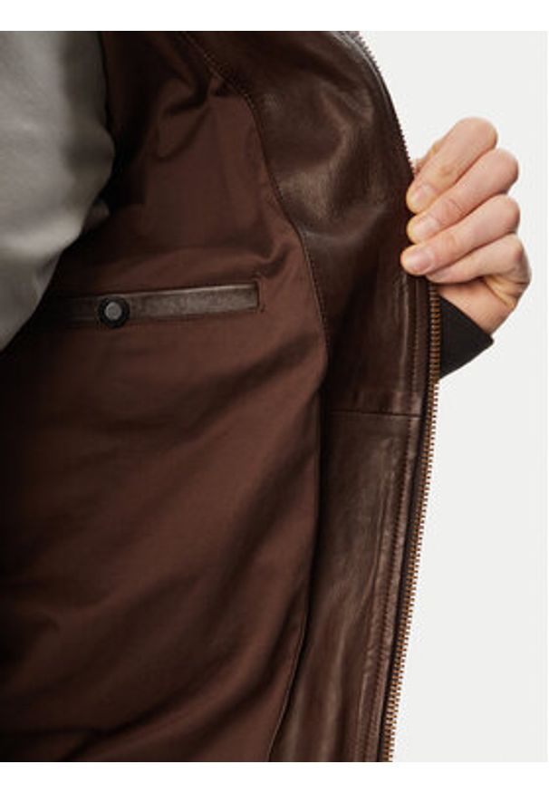 Aeronautica Militare Kurtka skórzana 261PN5056U100839 Brązowy ciemny Regular Fit. Kolor: brązowy. Materiał: skóra