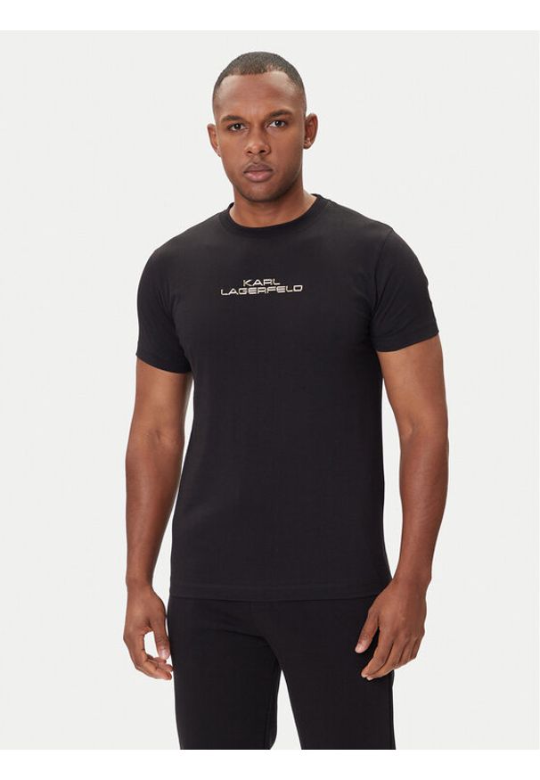 Karl Lagerfeld - KARL LAGERFELD T-Shirt 755061 554242 Czarny Regular Fit. Typ kołnierza: dekolt w karo. Kolor: czarny. Materiał: bawełna