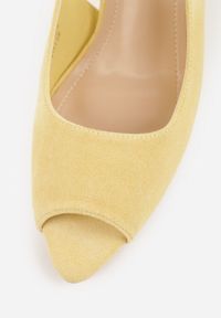 Born2be - Żółte Sandały na Szpilce z Odkrytą Piętą i Palcami Zitena. Okazja: na co dzień. Zapięcie: sprzączka. Kolor: żółty. Wzór: ażurowy. Obcas: na szpilce. Styl: casual, elegancki. Wysokość obcasa: średni #2