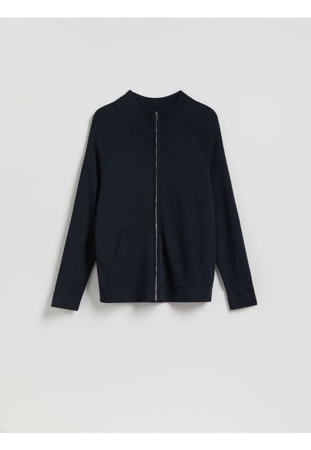 Reserved - Rozpinany sweter z wiskozą - granatowy. Kolor: niebieski. Materiał: wiskoza