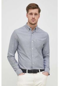 Michael Kors koszula męska kolor granatowy slim z kołnierzykiem button-down. Typ kołnierza: button down. Kolor: niebieski #4