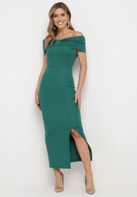 Born2be - Zielona Sukienka Maxi Bez Ramiączek z Ozdobną Kokardą i Rozcięciem Marigore. Typ kołnierza: kokarda. Kolor: zielony. Długość rękawa: bez ramiączek. Długość: maxi #2