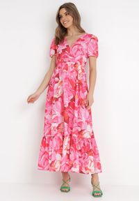 Born2be - Fuksjowa Sukienka Kaleina. Kolor: różowy. Wzór: kolorowy. Styl: wakacyjny. Długość: maxi