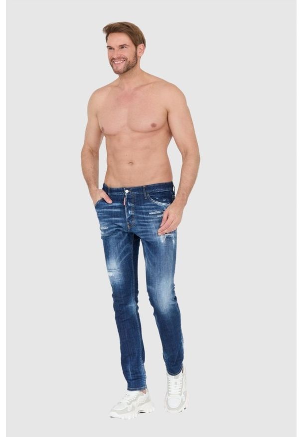 DSQUARED2 Granatowe jeansy z przetarciami. Kolor: niebieski