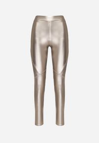 Born2be - Srebrne Ocieplane Spodnie z Imitacji Skóry o Dopasowanym Kroju z Wysokim Stanem Rivaki. Okazja: na co dzień. Stan: podwyższony. Kolor: srebrny. Materiał: skóra. Styl: casual, elegancki #5