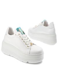 Białe Sneakersy Karino Modne Buty Damskie Na Platformie. Okazja: na co dzień, na spacer. Kolor: biały. Materiał: skóra. Szerokość cholewki: normalna. Obcas: na platformie. Sport: turystyka piesza #7