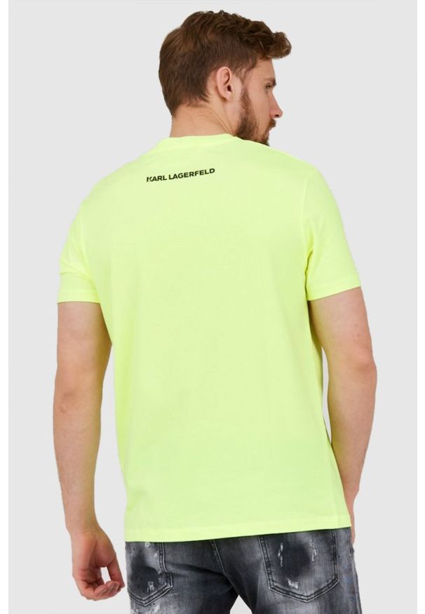 Karl Lagerfeld - KARL LAGERFELD Neonowy t-shirt męski z wypukłym logo, Rozmiar S. Typ kołnierza: dekolt w karo. Kolor: żółty. Materiał: prążkowany. Wzór: aplikacja