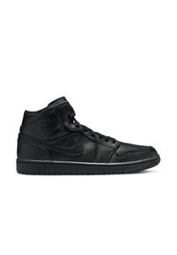 Buty do chodzenia męskie Nike Air Jordan 1 Mid. Wysokość cholewki: za kostkę. Zapięcie: sznurówki. Kolor: czarny. Materiał: guma, syntetyk, materiał. Szerokość cholewki: normalna. Model: Nike Air Jordan. Sport: turystyka piesza #1