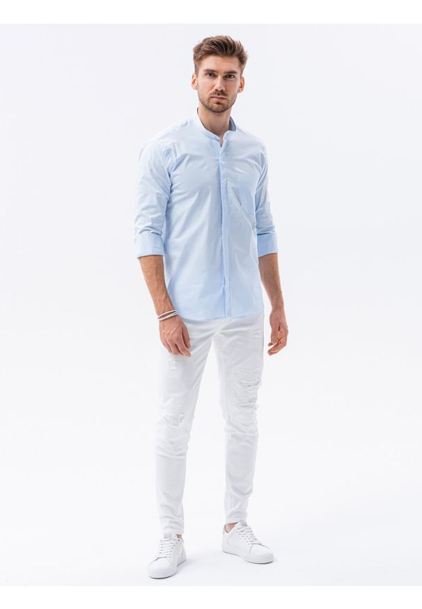 Niebieska koszula Ombre Clothing długa, z długim rękawem