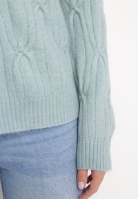 Born2be - Miętowy Klasyczny Sweter w Ozdobny Splot Mulls. Kolor: miętowy. Materiał: dzianina, tkanina. Wzór: ze splotem. Styl: klasyczny