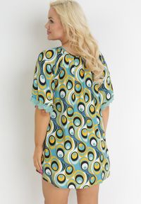 Born2be - Żółto-Zielona Tunika z Wiązaniem przy Dekolcie i Koronkowymi Rękawami Ollieni. Kolekcja: plus size. Kolor: żółty. Materiał: koronka. Długość rękawa: krótki rękaw. Długość: krótkie. Sezon: wiosna, lato #3