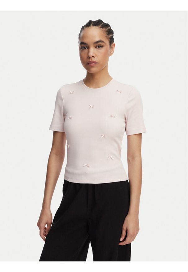 only - ONLY T-Shirt Femke 15369336 Różowy jasny Slim Fit. Kolor: różowy. Materiał: bawełna