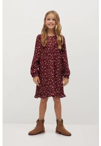 Mango Kids - Sukienka dziecięca Grace 110-152 cm. Kolor: brązowy. Materiał: tkanina, wiskoza. Długość rękawa: długi rękaw. Wzór: kwiaty. Typ sukienki: rozkloszowane. Długość: mini #3