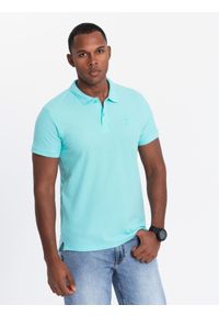 Ombre Clothing - Męska koszulka polo jednokolorowa BASIC z dzianiny pique - miętowa V18 OM-POBS-0100 - XL. Okazja: na co dzień. Typ kołnierza: polo. Kolor: miętowy. Materiał: dzianina. Wzór: aplikacja, jednolity, haft. Sezon: lato, wiosna. Styl: sportowy, wizytowy, klasyczny, casual #8