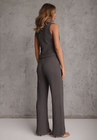 Renee - Szary Komplet z Teksturowanej Tkaniny Kamizelka i Spodnie z Gumką w Pasie Tharin. Kolor: szary. Materiał: tkanina #8