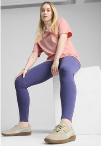 Puma - Damskie legginsy HER z wysokim stanem PUMA Blue Crystal. Stan: podwyższony. Kolor: niebieski. Wzór: haft