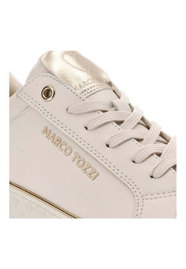 Beżowe Sneakersy Marco Tozzi Sportowe Obuwie Damskie. Zapięcie: sznurówki. Kolor: beżowy. Materiał: guma, materiał. Wzór: geometria