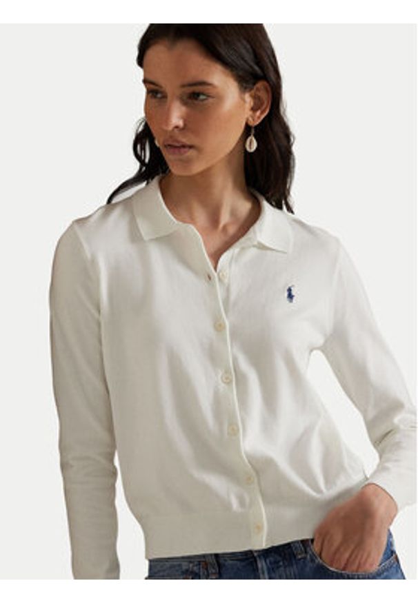 Polo Ralph Lauren Kardigan 211972110002 Biały Slim Fit. Typ kołnierza: polo. Kolor: biały. Materiał: bawełna