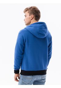 Ombre Clothing - Bluza męska rozpinana z kapturem B297 - niebieska - XXL. Typ kołnierza: kaptur. Kolor: niebieski. Materiał: bawełna, poliester, dzianina #5