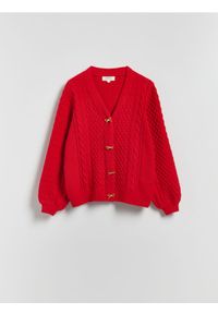 Reserved - Kardigan z dekoracyjnymi guzikami - czerwony. Kolor: czerwony. Materiał: dzianina, bawełna, wełna #1