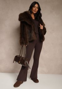 Renee - Brązowe Spodnie Dzwony z Wiskozą High Waist Tusrima. Stan: podwyższony. Kolor: brązowy. Materiał: wiskoza #1