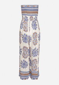 Born2be - Niebiesko-Kremowy Kombinezon Bez Rękawów z Szeroką Nogawką w Ornamentalny Wzór Mirionia. Okazja: na imprezę, na co dzień. Kolor: niebieski. Długość rękawa: bez rękawów. Styl: casual, elegancki #6