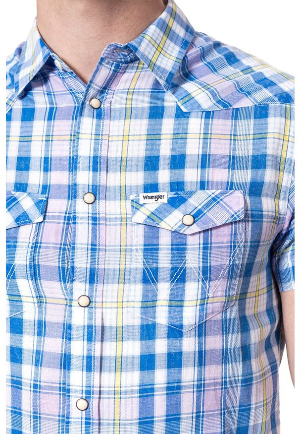 Wrangler - KOSZULA MĘSKA KRÓTKI RĘKAW WRANGLER SS WESTERN SHIRT TURKISH SEA W5A246D86 112130000. Długość rękawa: krótki rękaw. Długość: krótkie. Wzór: kratka
