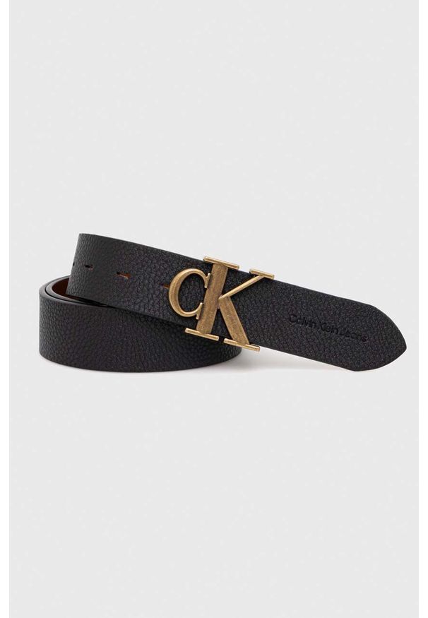 Calvin Klein Jeans pasek skórzany męski kolor czarny. Kolor: czarny. Materiał: skóra