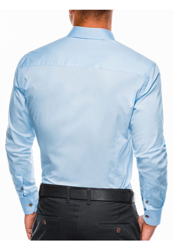 Ombre Clothing - Koszula męska elegancka z długim rękawem K302 - błękitna - XXL. Kolor: niebieski. Materiał: bawełna, elastan. Długość rękawa: długi rękaw. Długość: długie. Wzór: aplikacja. Styl: elegancki