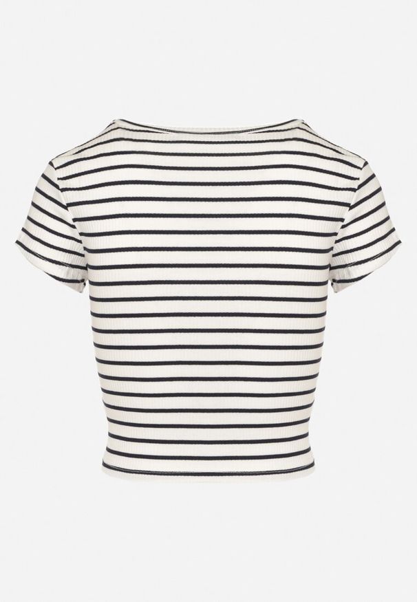 Born2be - Biało-Czarny Bawełniany T-shirt Prążkowany o Krótkim Kroju Quedara. Kolor: biały. Materiał: prążkowany, bawełna. Długość: krótkie. Sezon: lato