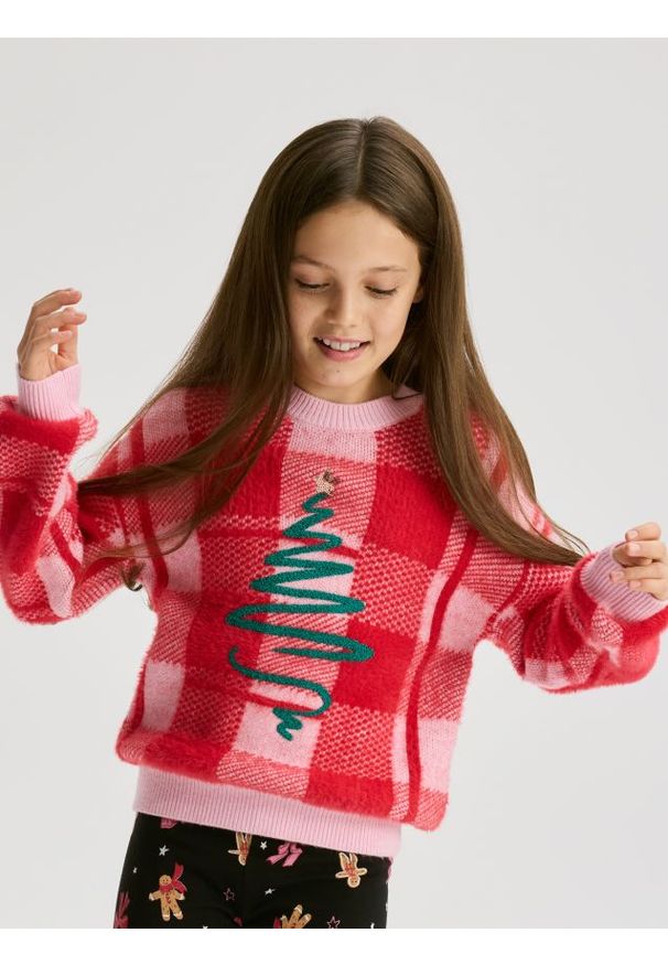 Reserved - Świąteczny sweter z wiskozą - wielobarwny. Materiał: wiskoza. Styl: wizytowy
